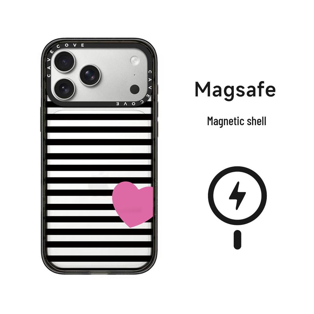 Черные Полоски и Розовое Сердце Чехол MagSafe для iPhone 17 Pro Max и 16 Pro