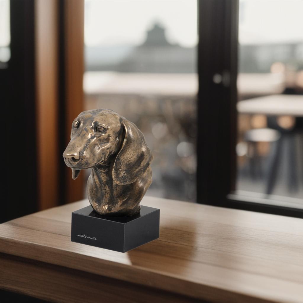 Такса - Статуя собаки, бюст на каменном постаменте, скульптура, трофей для выставки собак от бренда Art-Dog