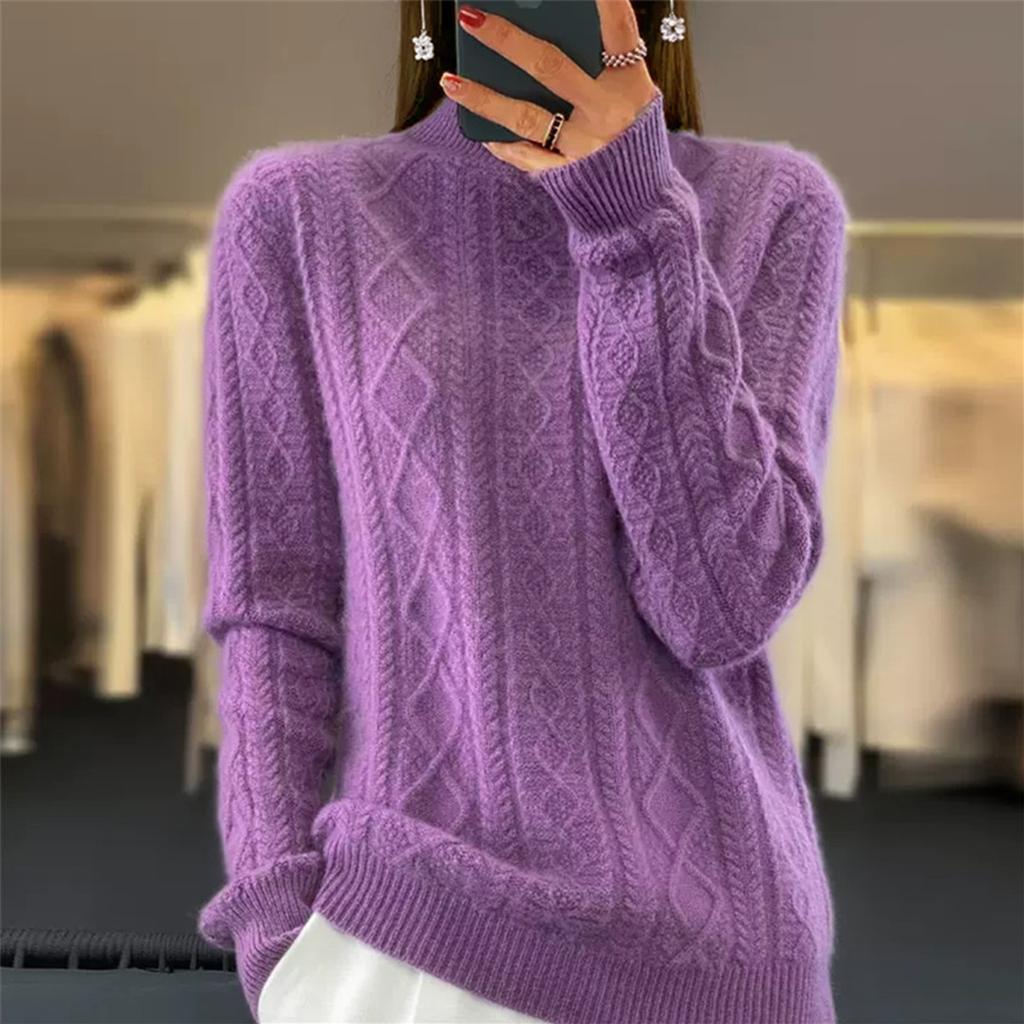 Женский модный свитер с высоким воротом, однотонный трикотажный свитер, повседневный свитер