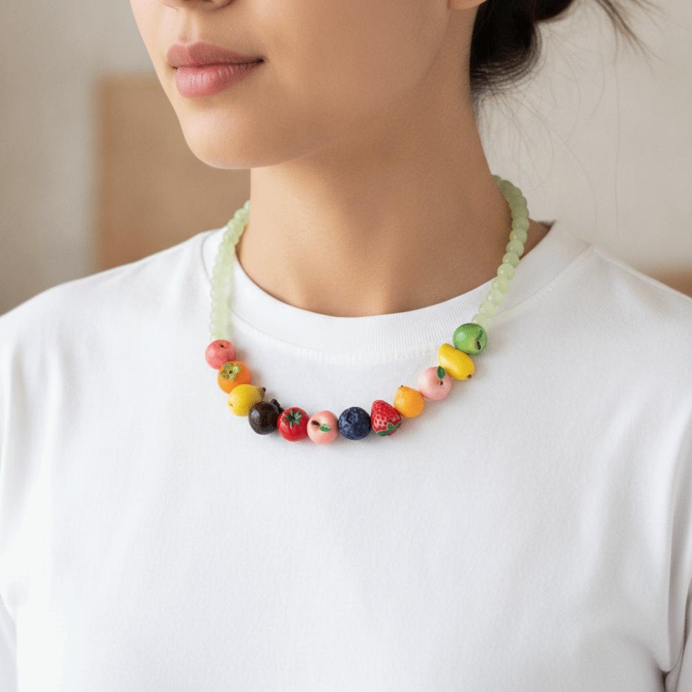 Colorful Beads Beads Fruit Necklace Stackable Bohemian Collarbone Chain Fun Fruits Choker Girls