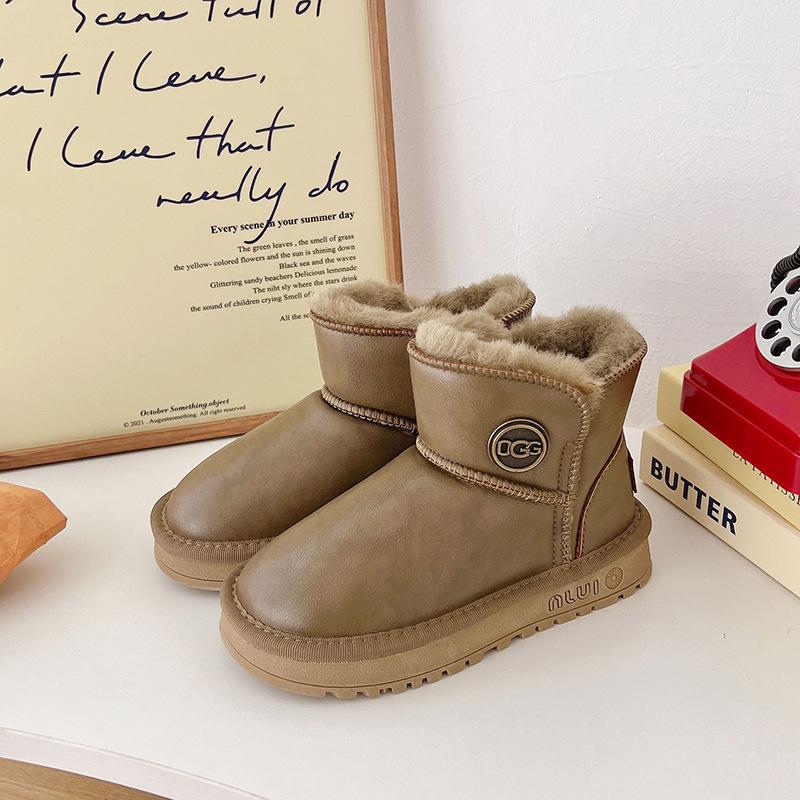 Новые зимние ботинки на толстой подошве с интегрированным мехом для мальчиков 25 зимние новые бархатные короткие ботинки утолщенные теплые хлопковые ботинки для девочек