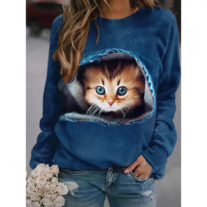 Осенние толстовки с мультяшными котами, толстовки с 3D-принтом для женщин, новые толстовки с длинным рукавом Y2k, объемные пуловеры, топы, женская одежда