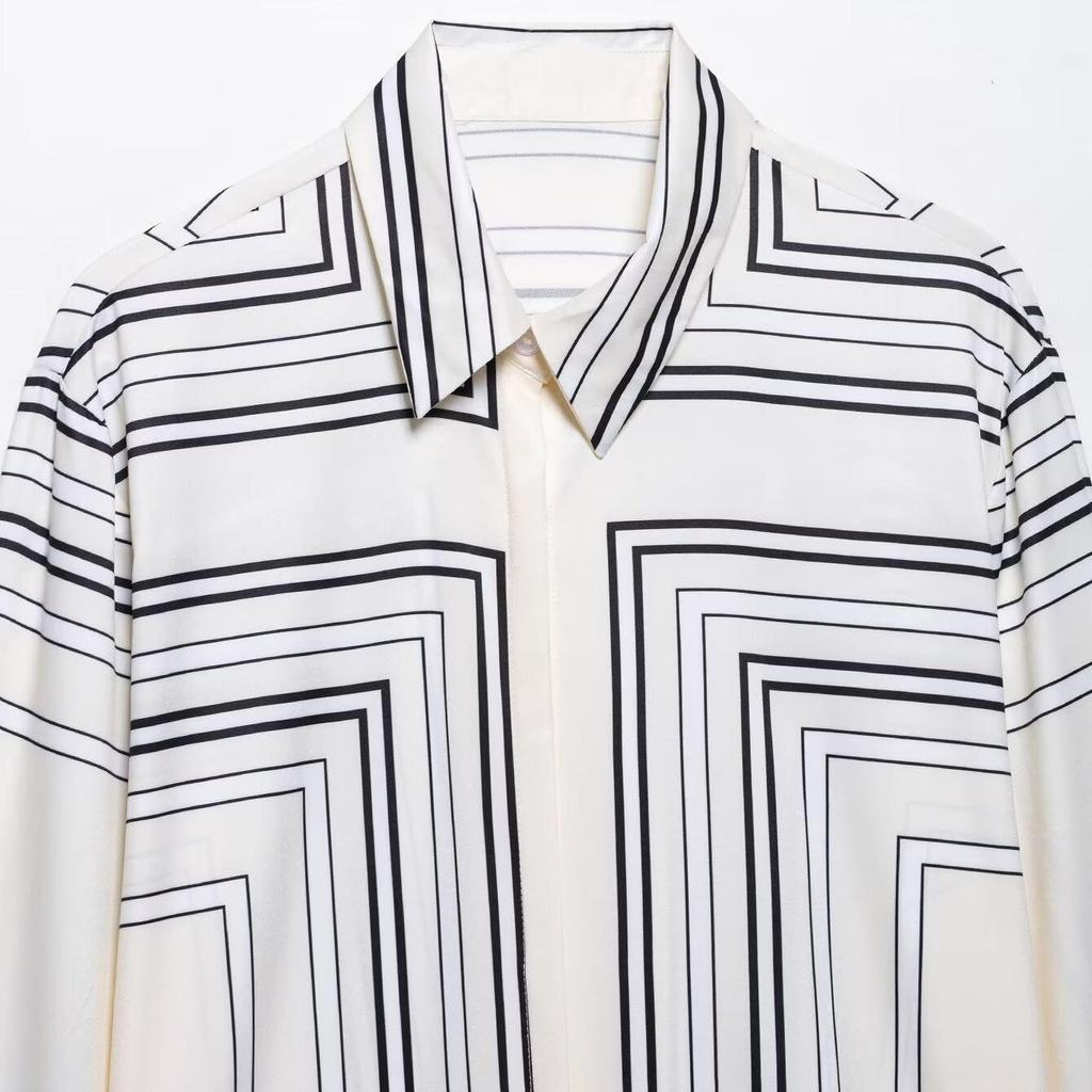 Женский летний костюм-двойка 2025: Универсальная рубашка с принтом и повседневные широкие брюки