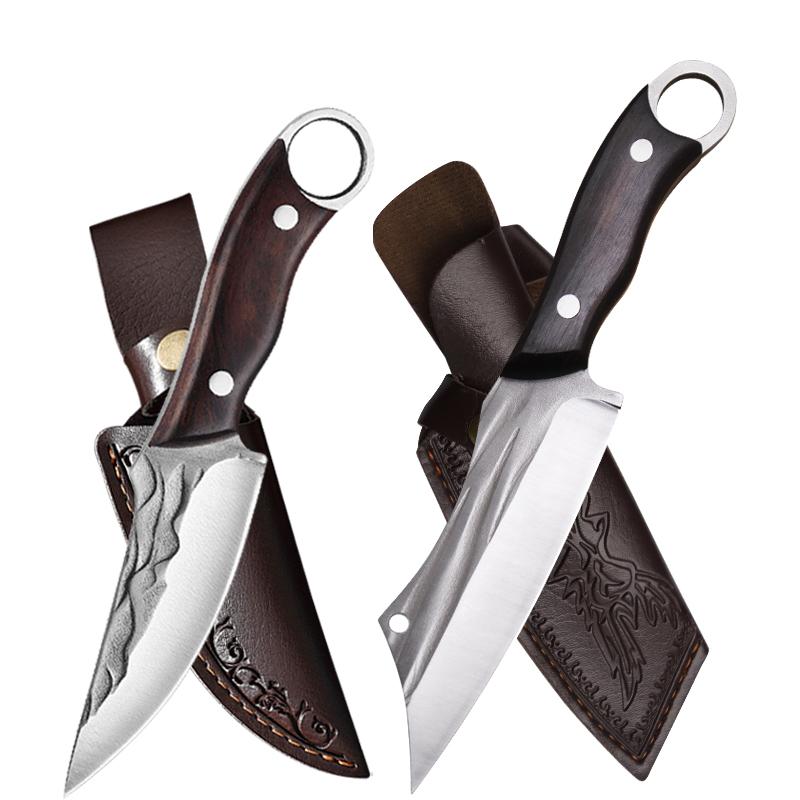 Кухонные ножи из нержавеющей стали для нарезки фруктов, кованые профессиональные поварские ножи для обвалки мяса, мясницкий нож-тесак с деревянной ручкой