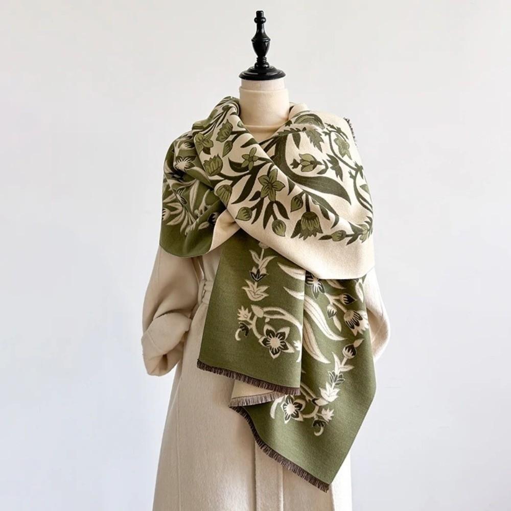 Tassel Design Blanket Scarf Floral Jacquard Winter Shawl Elegant Pashmina Shawl Outdoor Use