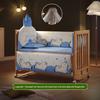 Movable Solid Wood Foldable Baby Crib, Unpainted, Multifunctional Newborn Bed