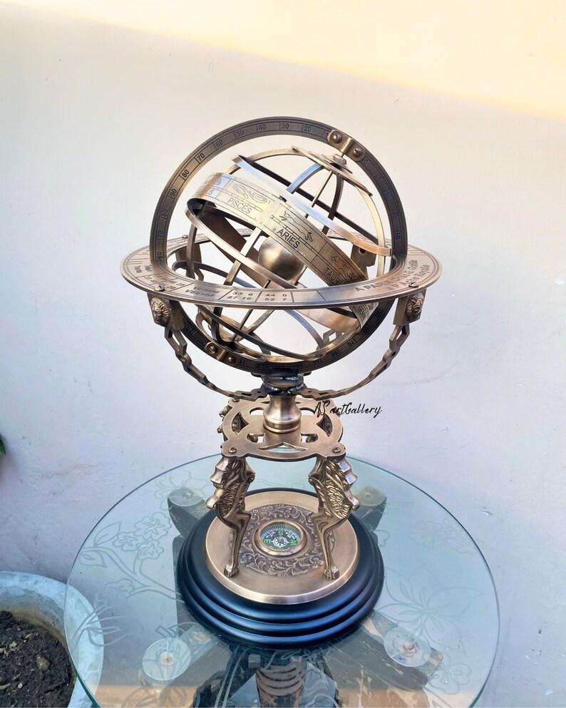 18-дюймовый старинный армиллярный глобус из латуни с компасом на деревянной основе, настольный рождественский подарок, армиллярный глобус в форме астролябии,