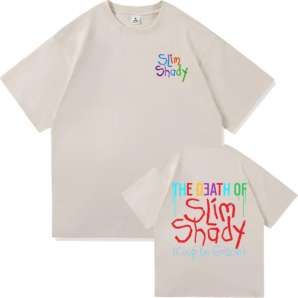 Eminem Футболка The Death of Slim Shady Новая Мода Мужская Хип-Хоп Футболка с Принтом Букв Унисекс Высокое Качество Ретро Хлопковые Футболки