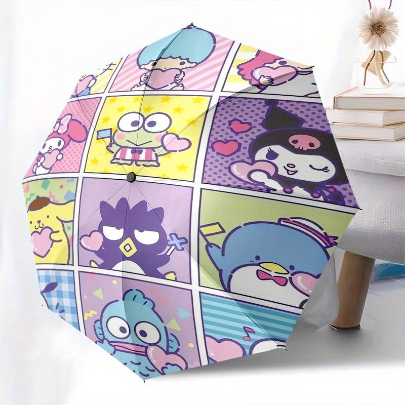 Sanrio Characters,Kawaii Icons Automatic Folding Umbrella Simple 8 Rib Design, Bright Cartoon Pattern, Durable Iron Frame, Suitable For Trav