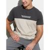 Men's Color Block Printed T-Shirt Casual Short Sleeve Crewneck Top Dark Green Black Splice English Letter Graphic Tee Trendy Summer Streetwear Clothes