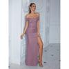 Elegant Solid Color Off-Shoulder Bodycon Maxi Dress With Side Slit Evening Party Formal Occasion
