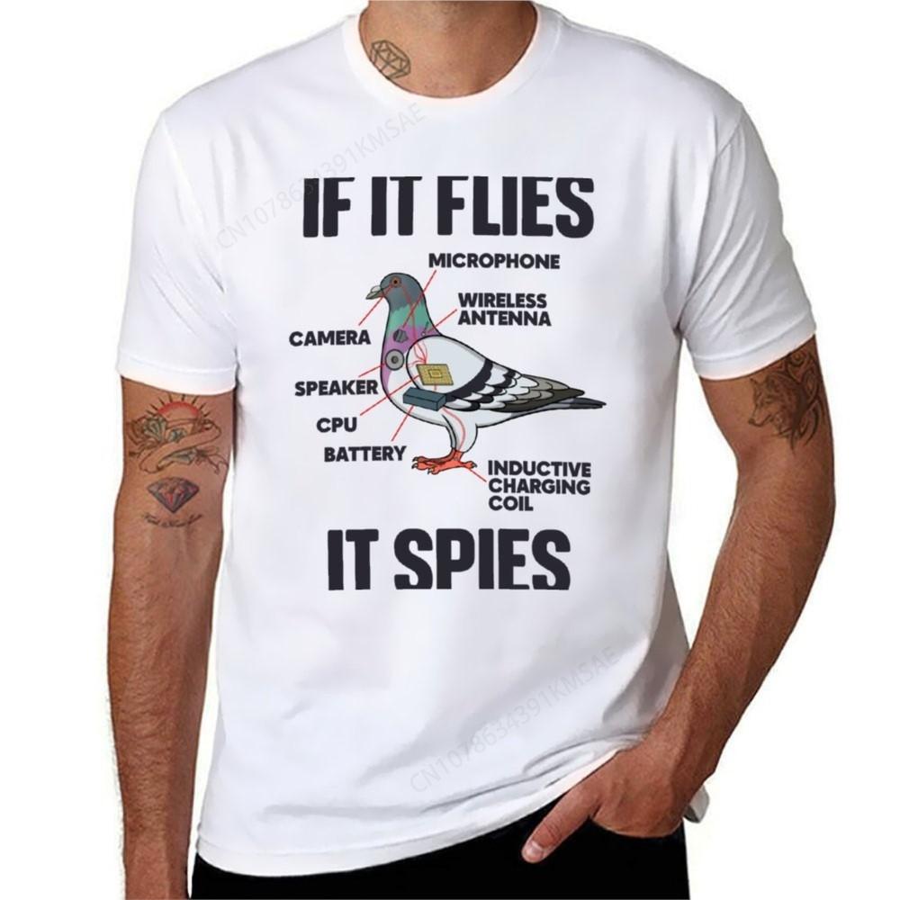 If It Flies It Spies Tshirt korean fashion customizeds Mens cotton tshirt