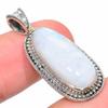Natural Rainbow Moonstone Gemstone 925 Solid Sterling Silver Pendant 1.46" I5E22