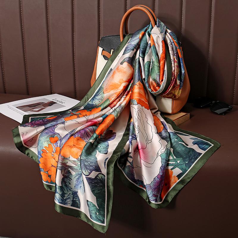 Design Satin Silk Shawl Hijab Scarf Women Fashion Summer Sunscreen Beach Stole Wraps Bufanda Female Headkerchief Echarpe New