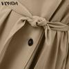 VONDA Женская мода лацкан длинный рукав однотонный пояс тренчкоты