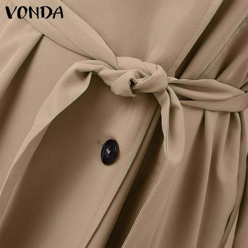 VONDA Женская мода лацкан длинный рукав однотонный пояс тренчкоты
