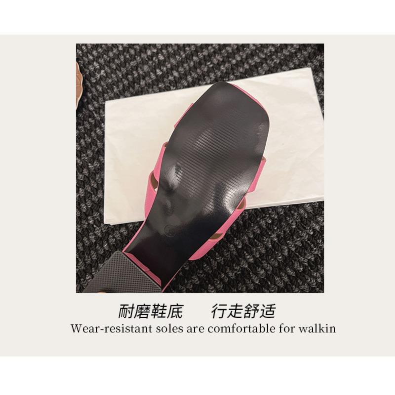 Французские сандалии на толстом каблуке, женские летние верхние туфли, модные туфли на среднем каблуке, большого размера, одно слово, перетаскивание