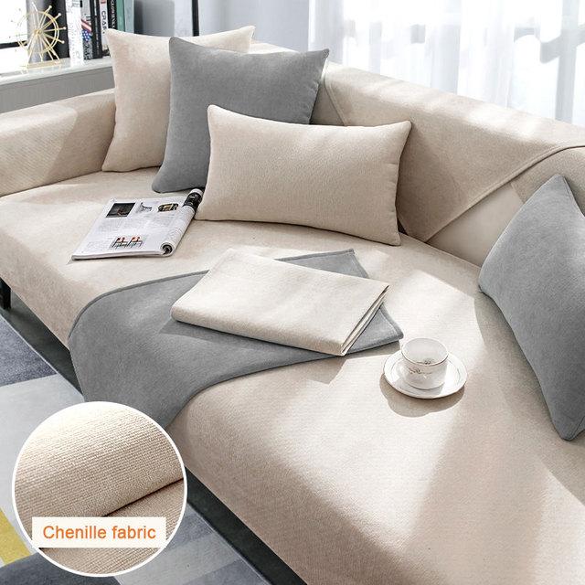 Solid Color Sofa Towel for Living Room Chenille Sofa Cushion Couch Cover Modern Minimalist Corner Sofa Cover Multi-sizes