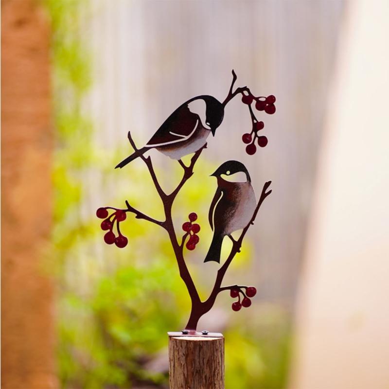 Садовые украшения в виде статуи птицы, металлические садовые птицы, украшения для двора, уличная скульптура птицы, металлические садовые украшения для газона