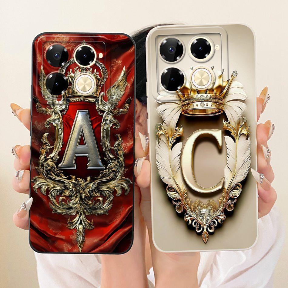 For Infinix Note 40 Pro 4G 5G / Note 40 Pro+ / Note40 X6853 Feather Crown Initial Letter Phone Case Soft Silicone Covers Bumpers