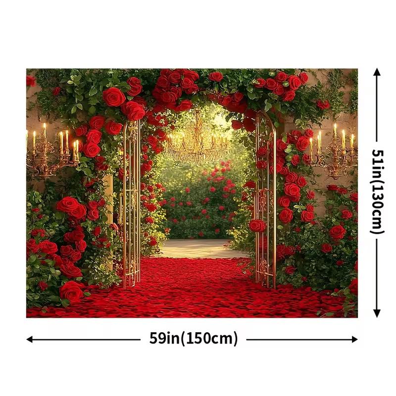 Valentine's Day Party Background with Romantic Rose Garden and Candles
