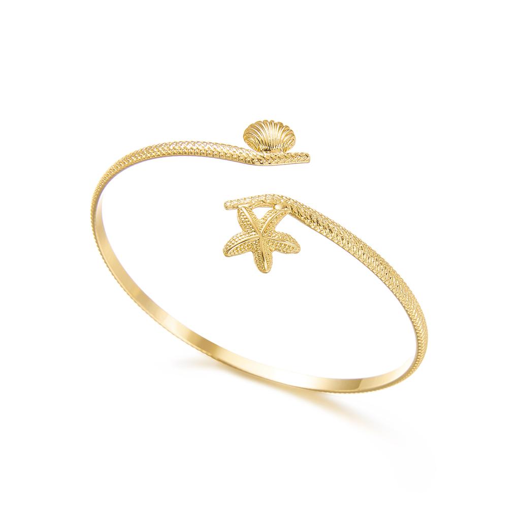 Textured Gold Color Starfish Upper Arm Cuff Bracelet for Women Vintage Punk Conch Crab Open Bracelet Summer Aesthetics Jewelry