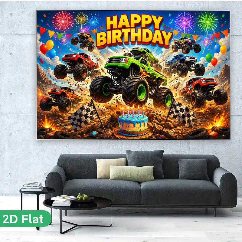 2D Flat banner 1pc Birthday Party4 Polyester Backdrop Banner Design For Garden Patio Room Wall Decor
