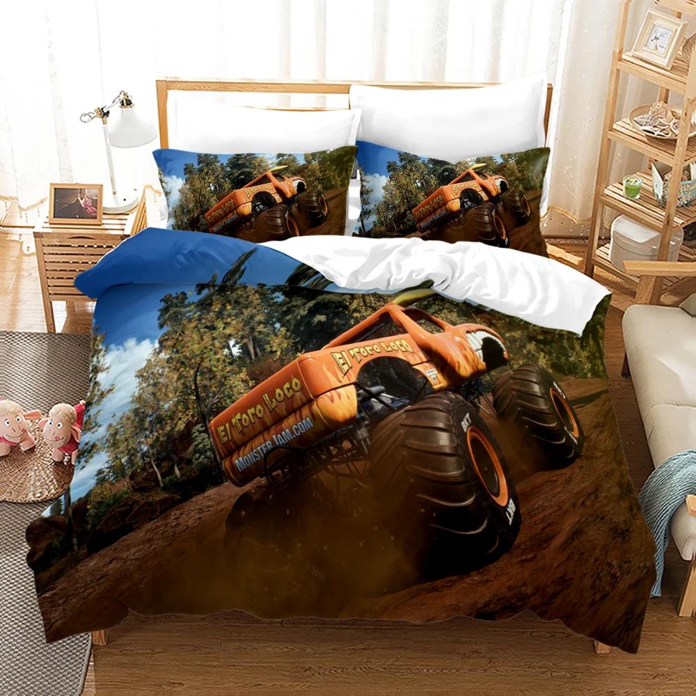 Постельное белье M-Monster Jam Односпальное/Полуторное/Двуспальное/Евро/King Size Постельный набор Monster Jam F-F1 Спальня для взрослых и детей Комплекты с пододеяльником 3D Аниме