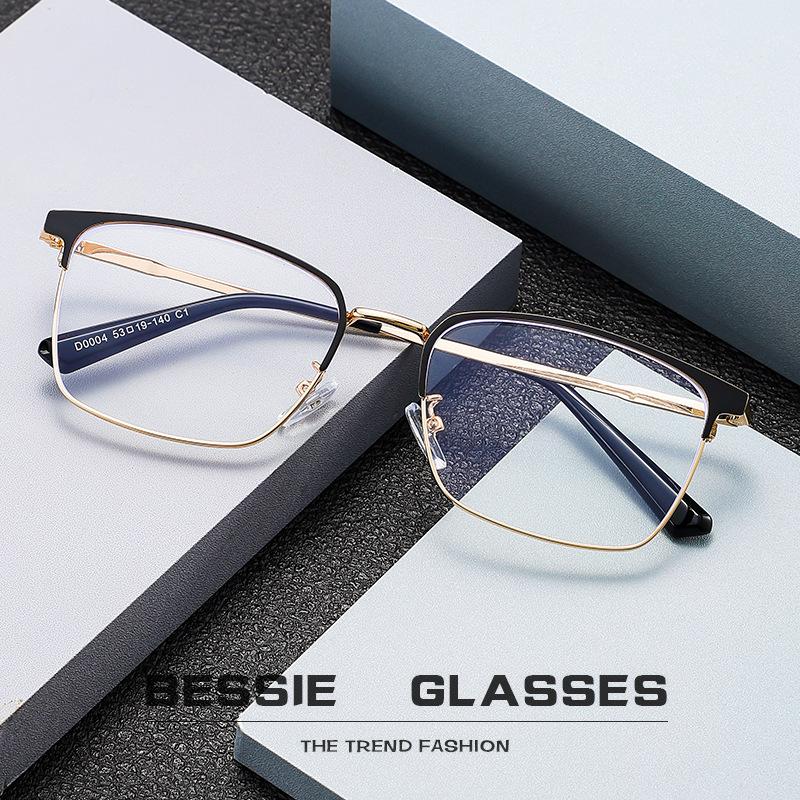New flat glasses fashionable retro half-frame anti-blue glasses personalized eyebrows myopia glasses frame