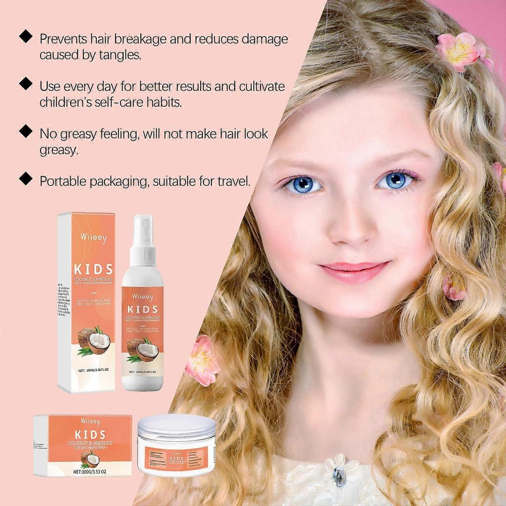 Shea Moisture Kids Curly Hair Care Set - Coconut & Hibiscus Curling Butter Cream + Extra-Moisturizing Detangler Spray for Kids with Wavy