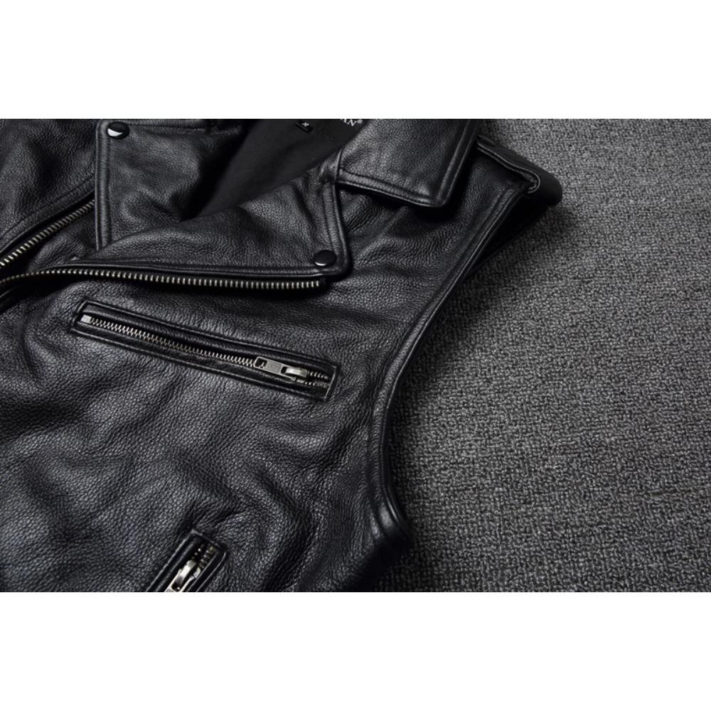 Китайский размер, натуральный жилет из коровьей кожи, поясной жилет для мотоциклистов, мужской байкерский жилет, приталенный крой, куртки из коровьей кожи без рукавов, весна-осень