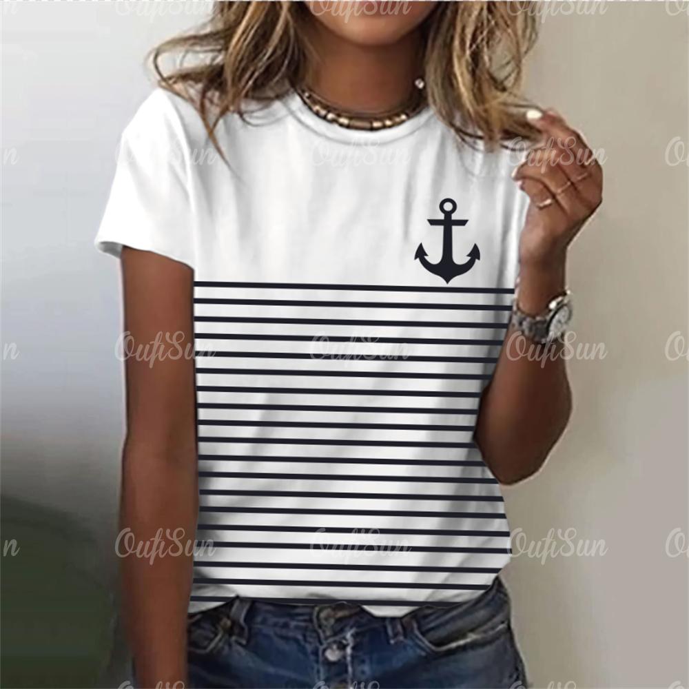 Новый стиль, футболка для женщин, топ с 3D принтом «Якорь», летние футболки большого размера для женской одежды, женская мода с круглым вырезом, большие размеры