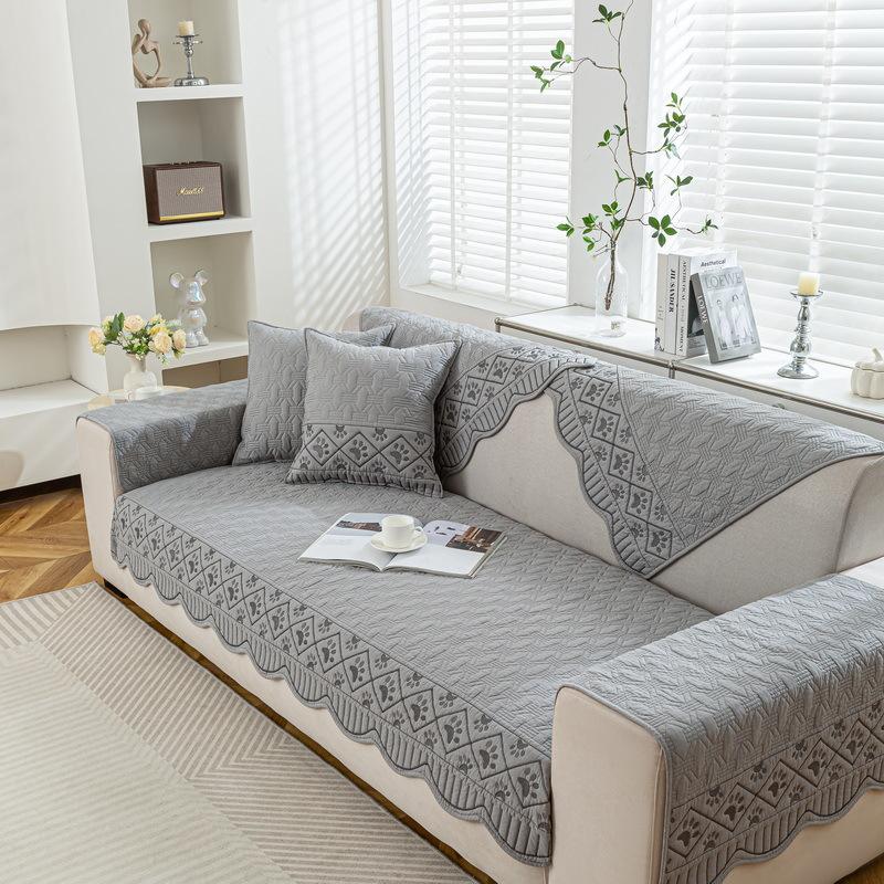 Подушка для дивана из чистого хлопка Новая Универсальная для четырех сезонов Нескользящая Кремовая Ветрозащитная Простая хлопковая ткань Прямой ряд Подушка для сиденья