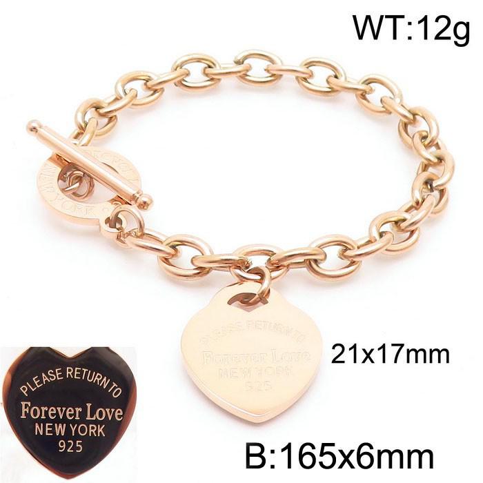 Heart-Shaped Titanium Steel Bracelet with OT Buckle and English Letter Charm