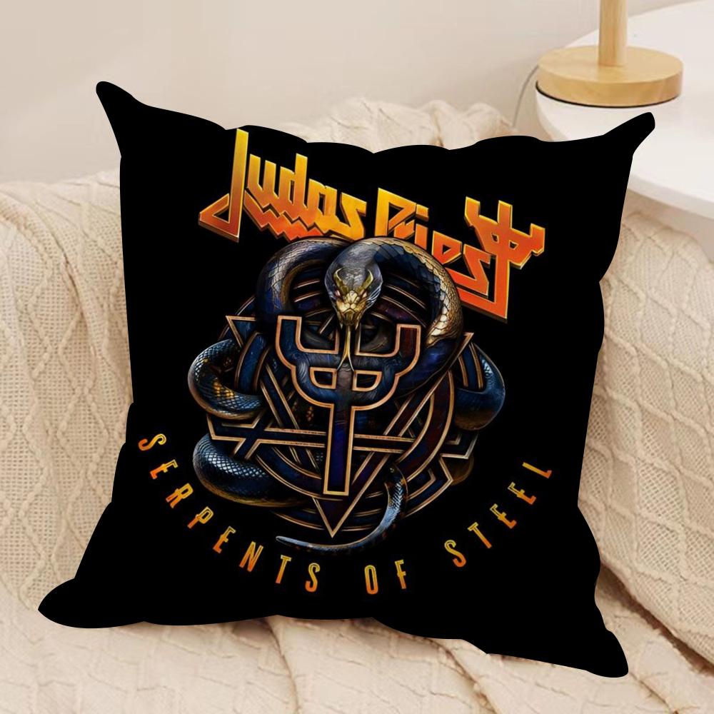 J-Judas P-Priest Cushion Cover Silky Short Plush Double-Sided Printed Pillow Case for Sofa All Seasons Home Decor Gift