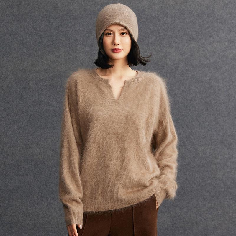 Women's Thickened Cashmere V-Neck Sweater - Autumn/Winter Knitwear
