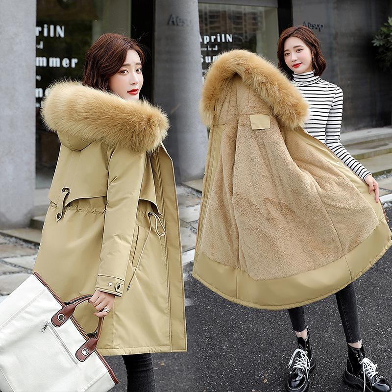 Winter velvet medium and long cotton-padded clothes, new pie to overcome women's cotton-padded clothes, waist, winter warm jacket, cotton-padded jacke