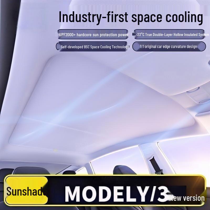 Graphene Sunroof Sunshade for Tesla Model Y/3: Total Sun Protection, Heat Insulation, Blackout Board.