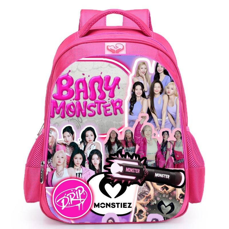 Коллаж из имен участниц Babymonster, Школьная сумка, Рюкзак для начальной школы, Розовый рюкзак в поддержку корейской группы