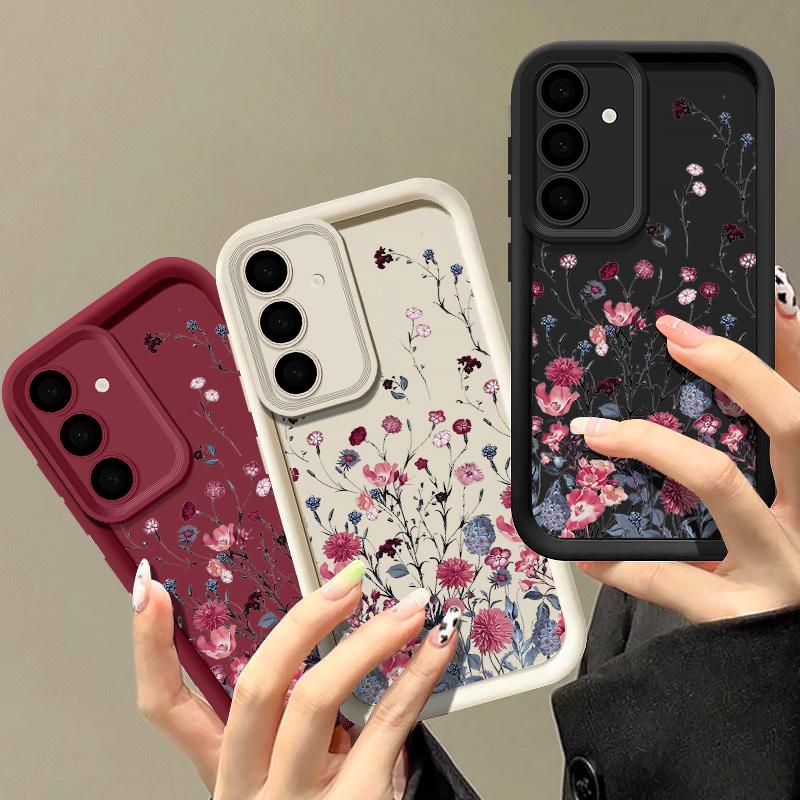 Красивый чехол для телефона с цветочным узором для Samsung S25 S24 FE S23 Ultra S22 S21 Plus A55 A54 A52 A34 A15, противоударный защитный чехол для объектива, мягкий силиконовый чехол