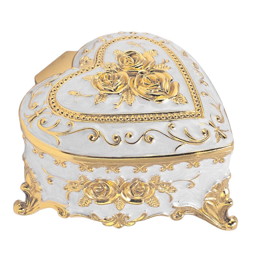 Small Jewelry Box Heart Shape Vintage Decorative Box Zinc Alloy Storage Container for Accessories