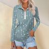 Женская весенняя и модная повседневная рубашка с принтом на молнии с V-образным вырезом и длинным рукавом