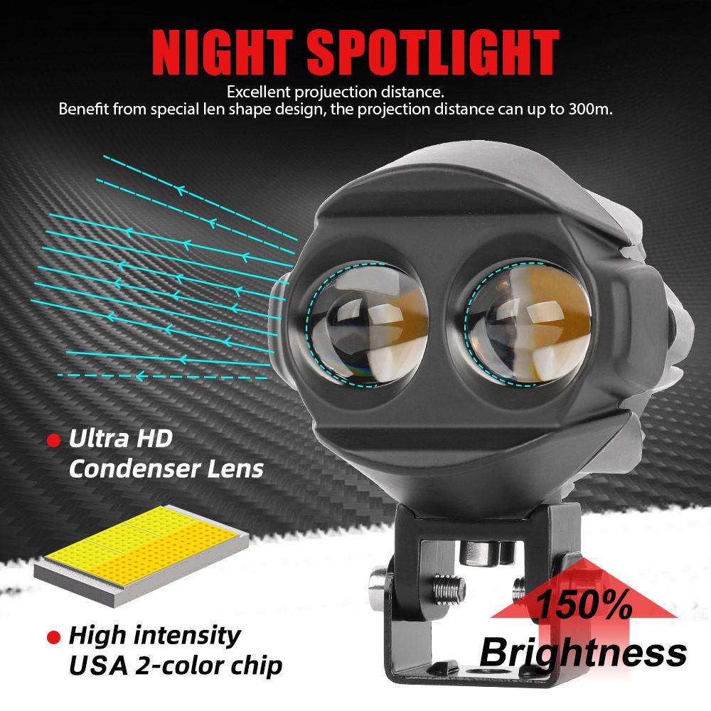Motorcycle external spotlight LED light, single piece, yellow-white auxiliary mini driving light