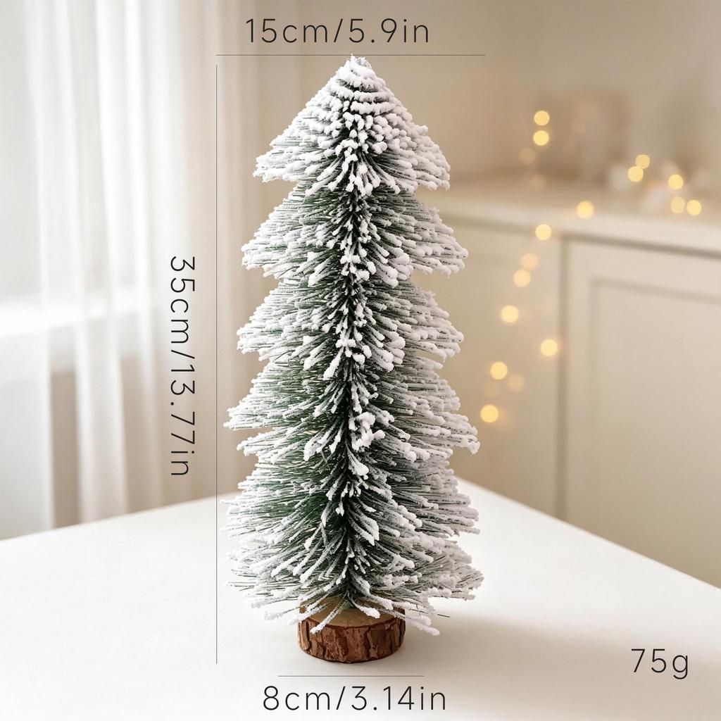Qi Hao Snow-Sprayed Cedar Pine Christmas Tree Ornament, Desktop & Display Décor