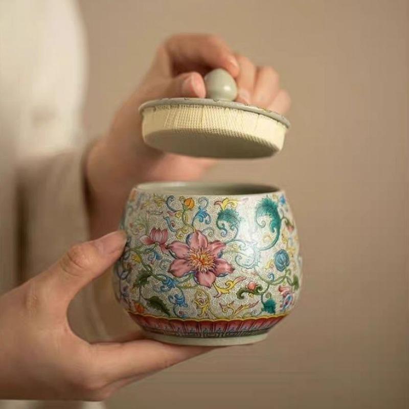 Китайская керамическая чайница, разноцветная цветочная банка для конфет, домашняя портативная коробка для хранения кофейных зерен, орехов, лекарственных материалов, домашнее украшение
