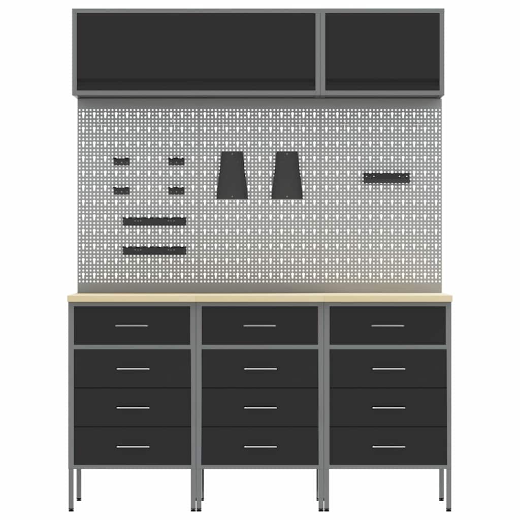 Work Cabinet Set with Drawers and Storage 8 Pieces Black