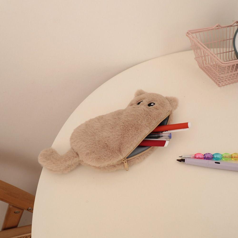Funny Cat Plush Cat Pencil Case Kawaii Plush Cat Stationer Bag Student Stationery
