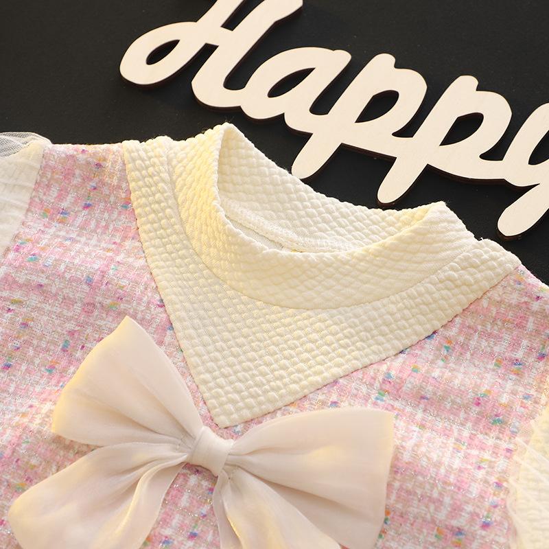Childrens For Girls Elegant Dresses Fashion Bow Long Sleeve Princess Kids Birthday Party Dress Spring Soft Baby Clothes Outfit
