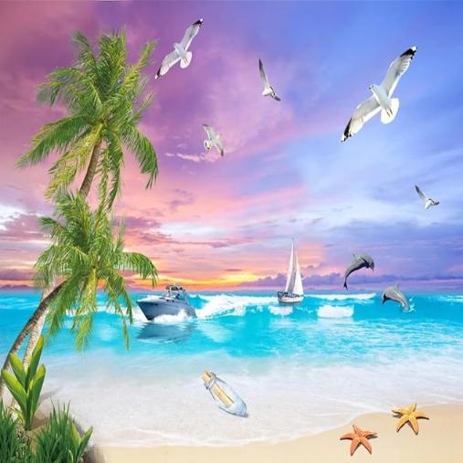 Photo Sea View Wallpaper Modern Beach Sea View Mural Living Room Tv Sofa Hotel Decoration Wallpaper