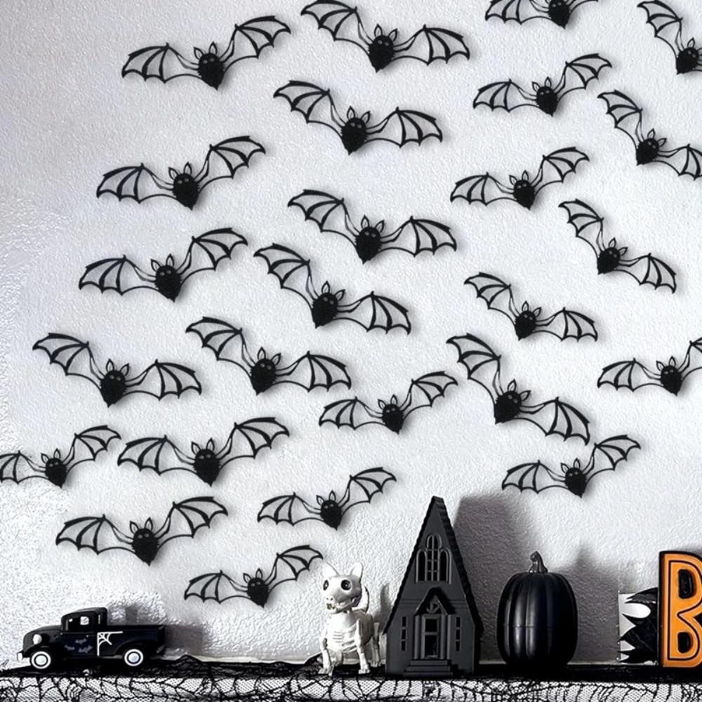 6/12PCS 3D Bats Halloween Window Bat Stickers DIY Bat Wall Decal Halloween Decoration  Party Favors
